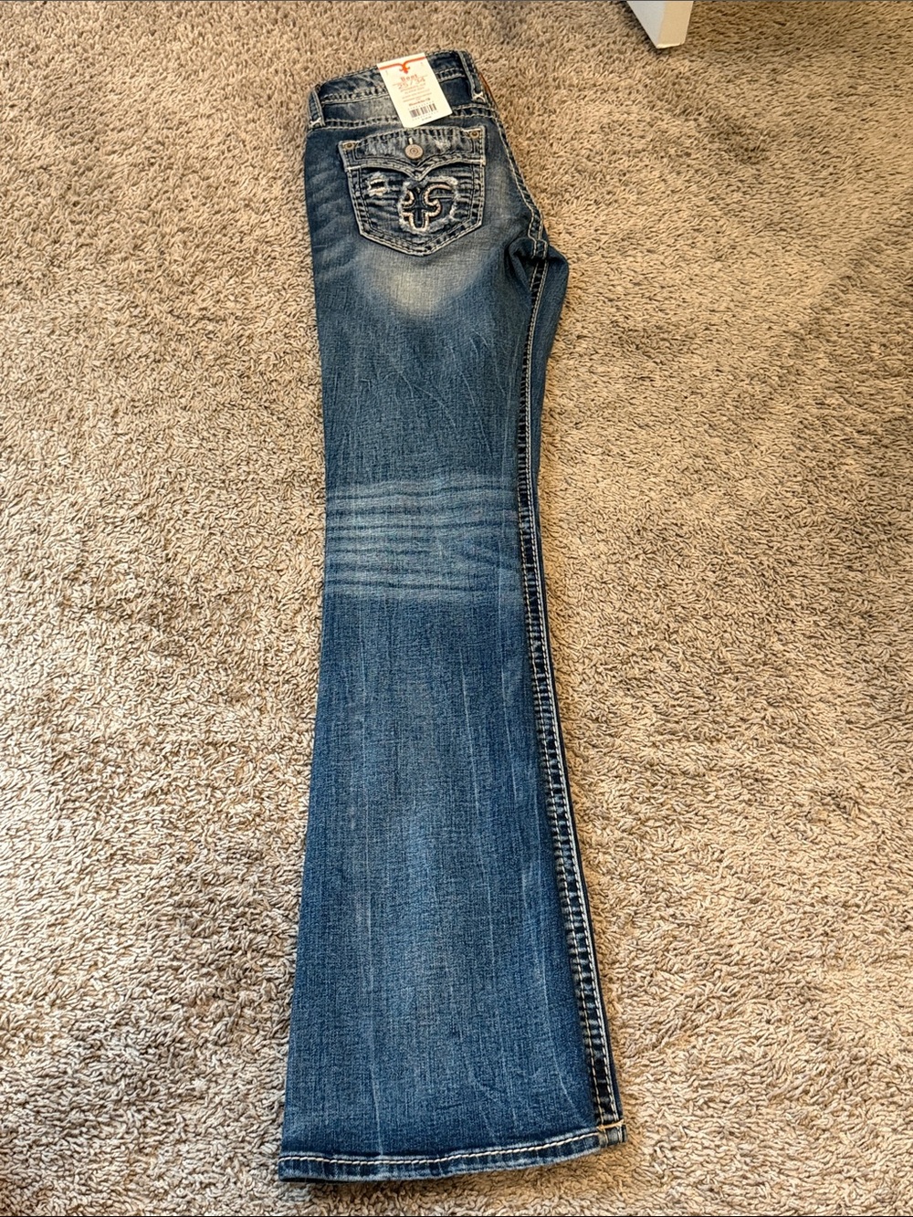 Rock Revival Women's Dark Blue Flare Jeans with Embroidered Back Pockets